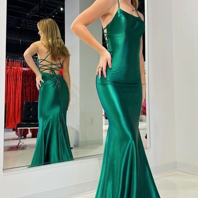 Mermaid emerald scoop neck lace-up long prom gown,pd230392 - Thumbnail 4