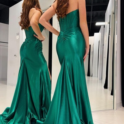 Mermaid emerald satin long prom dresses with detachable shoulder straps,pd230393 - Thumbnail 4