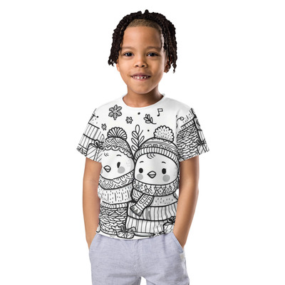 Winter love birds kids crew neck t-shirt