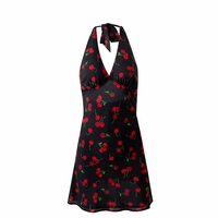 French style open back retro cherry print halter dress - Thumbnail 2