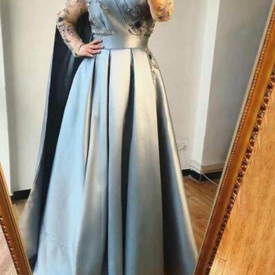 Floor length scoop neckline one shoulder stain evening dresses with beading,1801