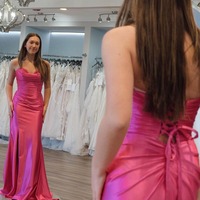 Long Mermaid Sweetheart Pink Satin Prom Dresses ,PD230395 - Thumbnail 2