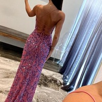 Mermaid Fuchsia Sequins Long Prom Dresses with Slit,PD230400 - Thumbnail 1