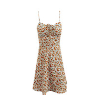 Retro floral suspender skirt women's holiday casual tie dress - Thumbnail 2