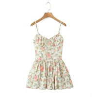 Retro pastoral style floral print suspenders mini princess dress - Thumbnail 1