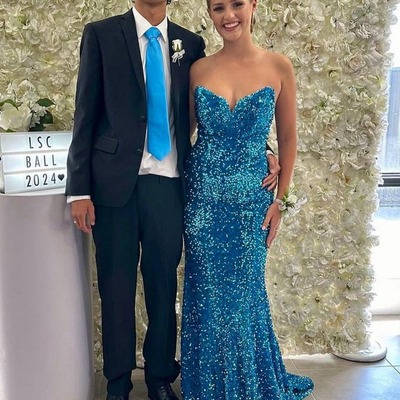 Strapless mermaid blue sequins long prom dresses,pd230404 - Thumbnail 4