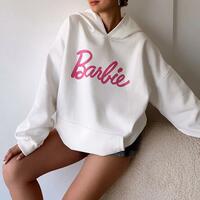Bar bie Print Hoodie Sweatshirt - Thumbnail 4