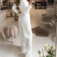 Women Loose Long Sleeve Wide Leg Pants Elegant Rompers Jumpsuits - Thumbnail 4