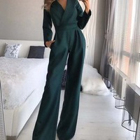 Women Loose Long Sleeve Wide Leg Pants Elegant Rompers Jumpsuits - Thumbnail 5