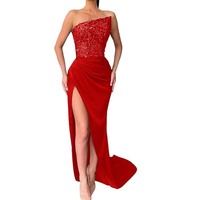 Women Sequined Red Side Split Party Evening Dress - Thumbnail 5
