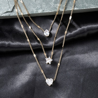 Fashion Minimalist multi-layered pentagram heart-shaped vintage necklace Clavicle Chain - Thumbnail 2