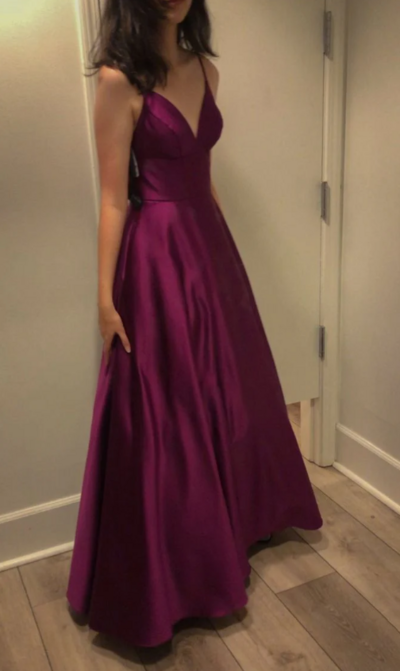 Simple A-Line Satin Purple V Neck Evening Dresses