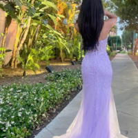 Charming Mermaid Lilac Sweetheart Appliques Tulle Prom Dresses - Thumbnail 1