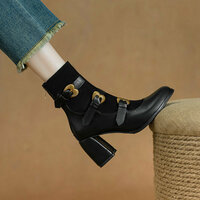 Retro Heart Buckles Sock Boots - Thumbnail 1