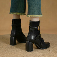 Retro Heart Buckles Sock Boots - Thumbnail 3