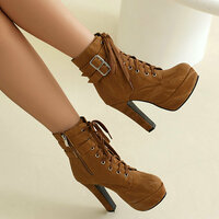 Chic Lace Up Belt High-heel Booties - Thumbnail 2