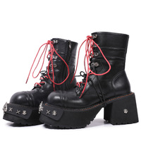 Punk Round Toe Leather Boots For Women - Thumbnail 1
