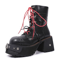 Punk Round Toe Leather Boots For Women - Thumbnail 3