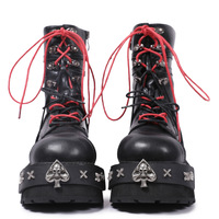 Punk Round Toe Leather Boots For Women - Thumbnail 2