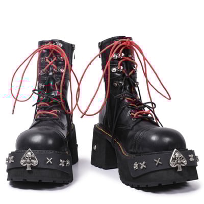Punk round toe leather boots for women