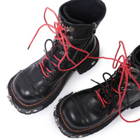 Punk Round Toe Leather Boots For Women - Thumbnail 4