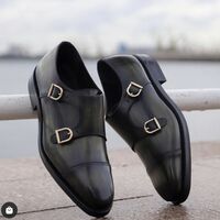 Handmade Stylish Black Double Monks Strap Dress Shoes - Thumbnail 1
