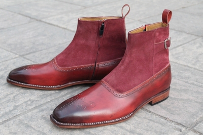 Crafted Leather Handcrafted Men Side Zipper Ankle High Dress Buckle Strap Boot