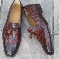 Crafted Leather Classic Brown Crocodile Leather Tassel Loafers Dress Shoes For Men - Thumbnail 3