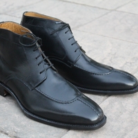 Crafted Leather Classic Handmade Black Calf Leather Split Toe Chukka Boot - Thumbnail 2