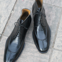 Crafted Leather Classic Handmade Black Calf Leather Split Toe Chukka Boot - Thumbnail 1