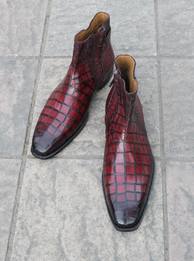 Crafted Leather Classic Burgundy Crocodile/Alligator Leather Mens Fashion Jodhpur Boot