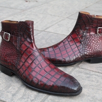 Crafted Leather Classic Burgundy Crocodile/Alligator Leather Mens Fashion Jodhpur Boot - Thumbnail 2