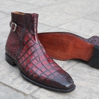 Crafted Leather Classic Burgundy Crocodile/Alligator Leather Mens Fashion Jodhpur Boot - Thumbnail 1