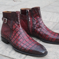 Crafted Leather Classic Burgundy Crocodile/Alligator Leather Mens Fashion Jodhpur Boot - Thumbnail 3