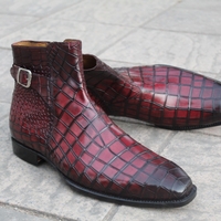 Crafted Leather Classic Burgundy Crocodile/Alligator Leather Mens Fashion Jodhpur Boot - Thumbnail 4