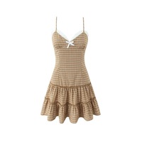 Vintage Plaid Lace Bow Sling Dress - Thumbnail 3