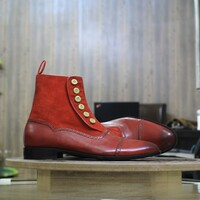 Handmade Ankle High Leather Suede Button Top Boot For Men's  - Thumbnail 1