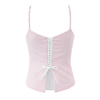 Lace stitching bow camisole design side stripes anti-exposure skirt suit - Thumbnail 1