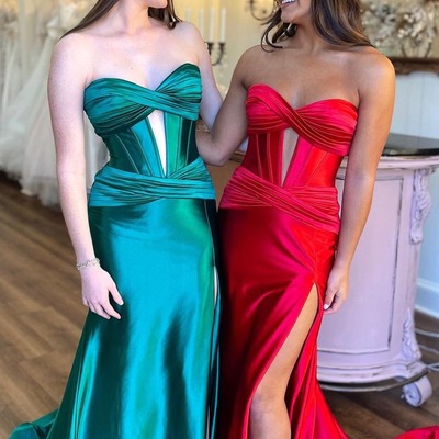 Sweetheart mermaid hot pink satin prom dresses with slit,pd230417 - Thumbnail 2