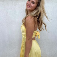 V Neck A Line Yellow Satin Long Prom Dresses ,PD230418 - Thumbnail 1