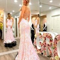 Strapless Mermaid Blush Pink Long Prom Dresses,PD230428 - Thumbnail 1