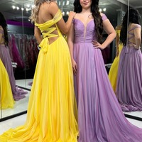 Off the Shoulder A Line Chiffon Long Prom Dresses,PD230433 - Thumbnail 1