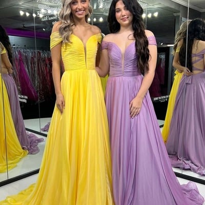 Off the shoulder a line chiffon long prom dresses,pd230433 - Thumbnail 1