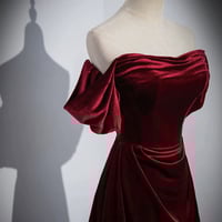 Burgundy Velvet Long Prom Dress, Elegant Party Evening Dress - Thumbnail 3