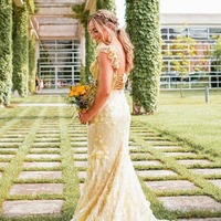 Sequin Appliques Yellow Sweetheart Long Prom Dresses with 3D Flowers,PD230442 - Thumbnail 1