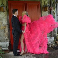 Fuchsia Two Piece Long Sweetheart Tulle  Prom Dresses with Slit,PD230443 - Thumbnail 1