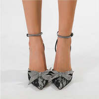 Lace Butterfly Bow Rhinestone Stiletto Sandals - Thumbnail 2