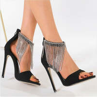 Fringed Suede Stiletto Roman Sandals - Thumbnail 3