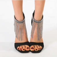 Fringed Suede Stiletto Roman Sandals - Thumbnail 4