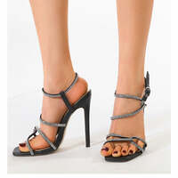 Elegant Rhinestone One-Strap Stiletto Heels Sandals - Thumbnail 4